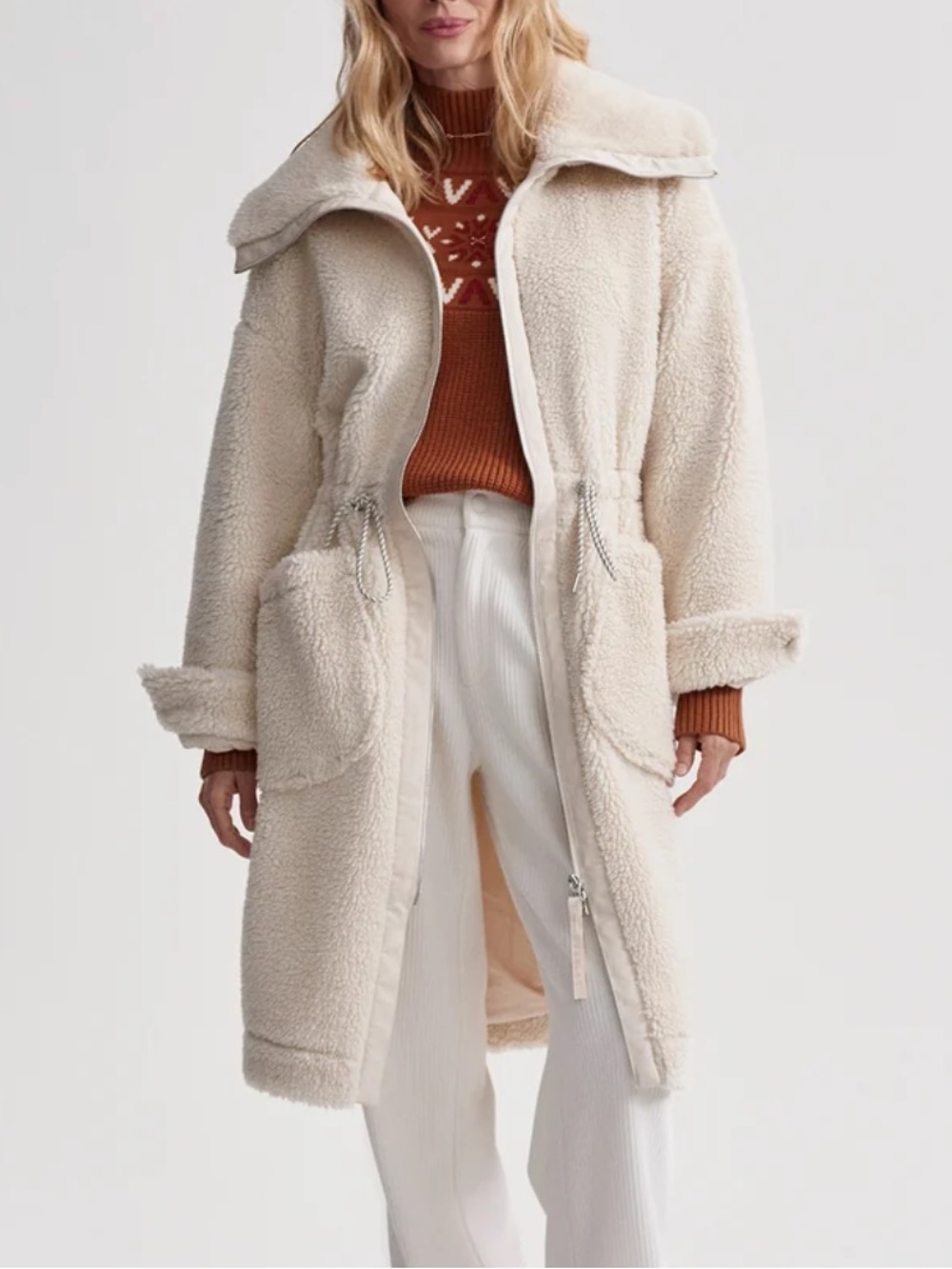 Varley Cream Sherpa Teddy Long Coat